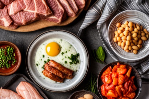 고기, 생선, 계란, 콩 등 단백질