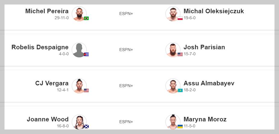 ufc 299 파이트 패스 언더카드