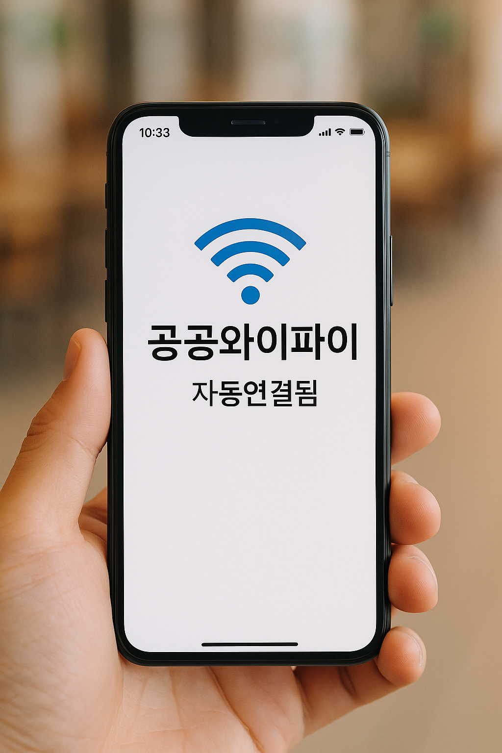 스마트폰 화면에 공공 와이파이 신호가 자동 연결된 모습