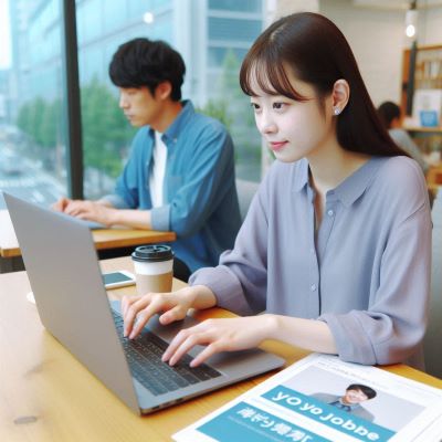 취업사이트를 서칭하는 청년