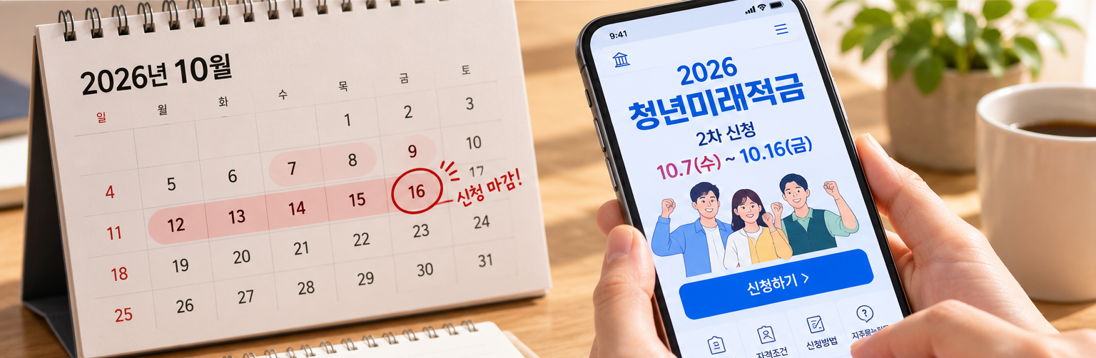 2026년 청년미래적금 2차 신청기간과 10월 16일 마감일을 확인하는 모습