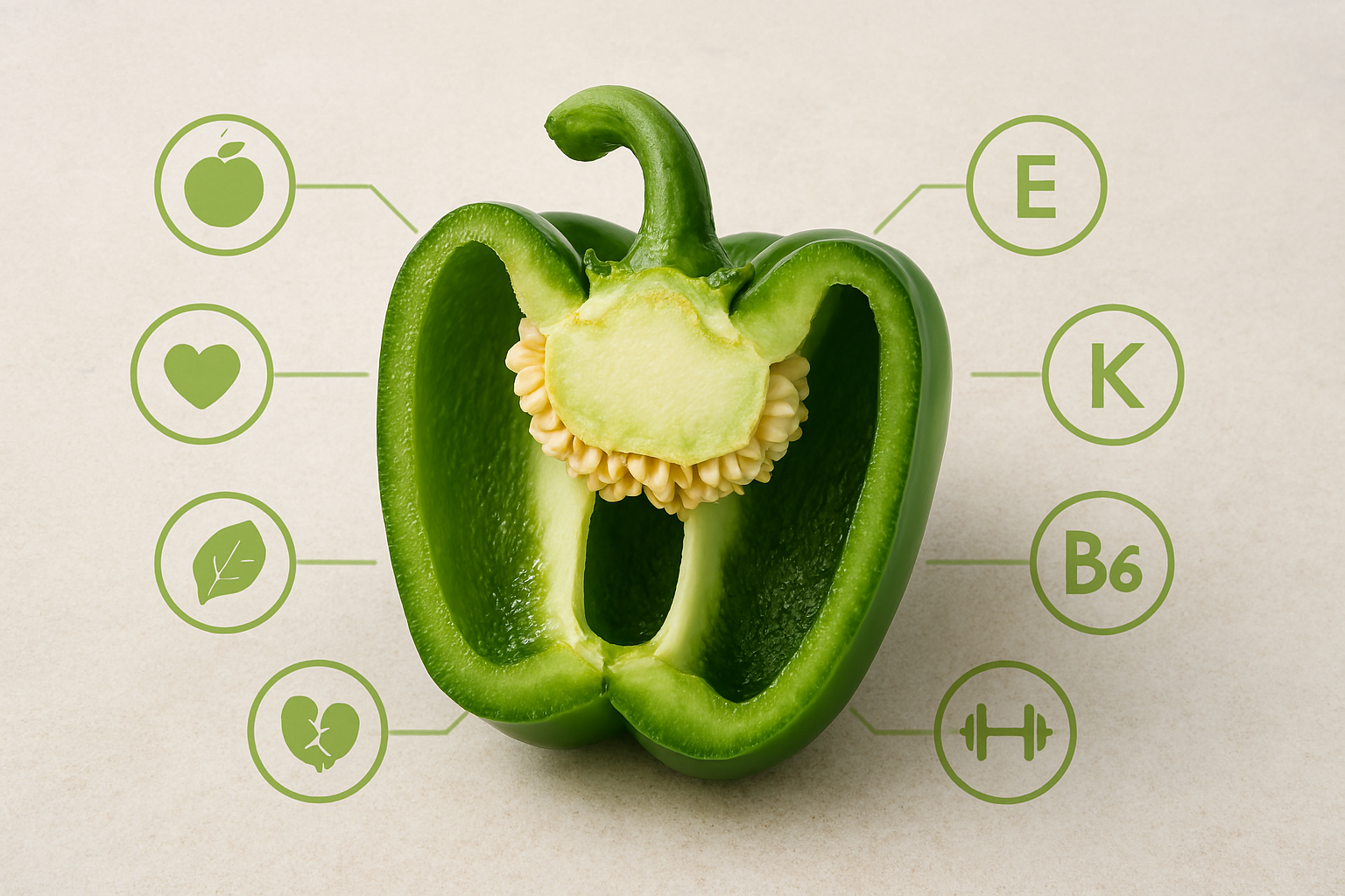 신선한 초록 파프리카 단면, 영양과 특징 인포그래칙