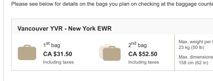 에어캐나다 위탁수하물 추가