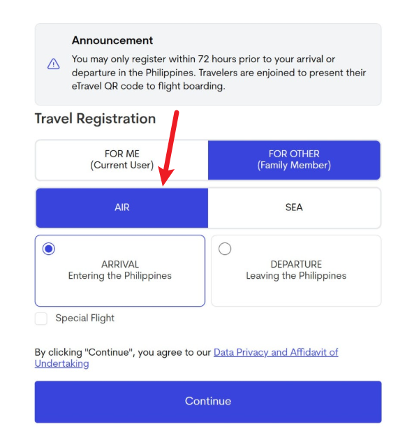 필리핀 입국 이트래블 작성