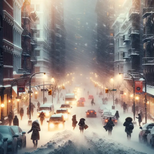 겨울-눈보라-도시-사람들-저녁