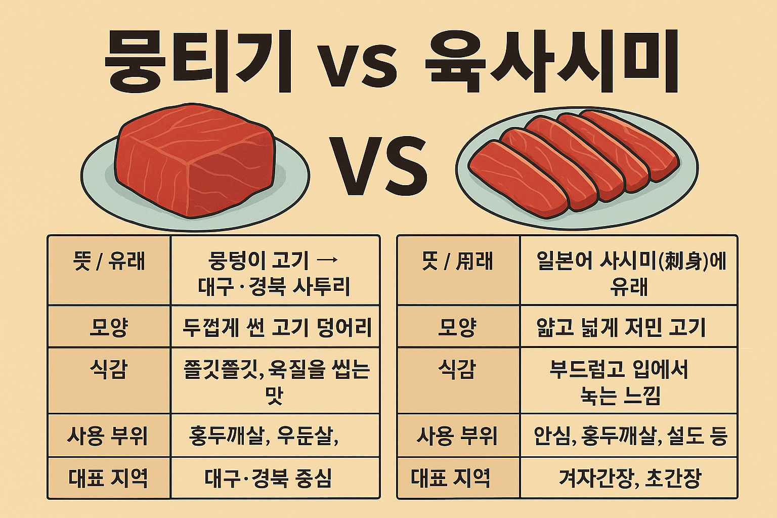뭉티기 육사시미 차이