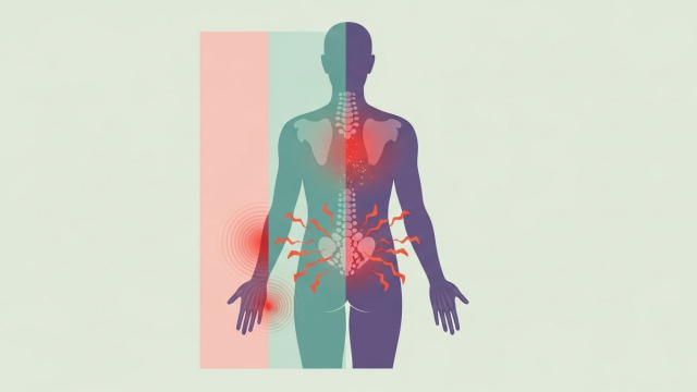 허리디스크&middot;협착증&middot;근육통의 통증 부위를 색으로 표시한 인체 그림