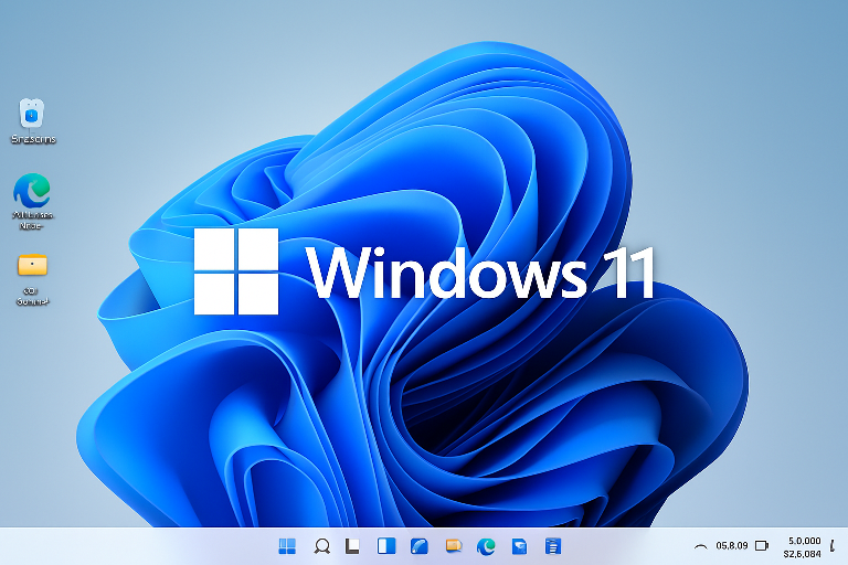 윈도우11의 기본 데스크톱 화면과 작업표시줄 UI를 보여주는 이미지