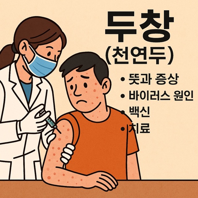 두창(천연두) 증상이 있는 남성이 백신 주사를 맞는 모습을 교육용 만화 스타일로 표현(출처: 자체제작)