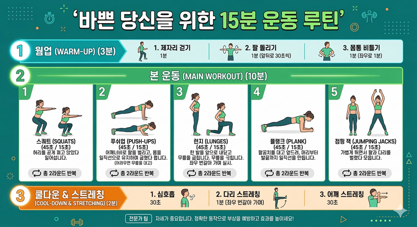 15분 전신 홈트레이닝 운동 프로그램 계획표