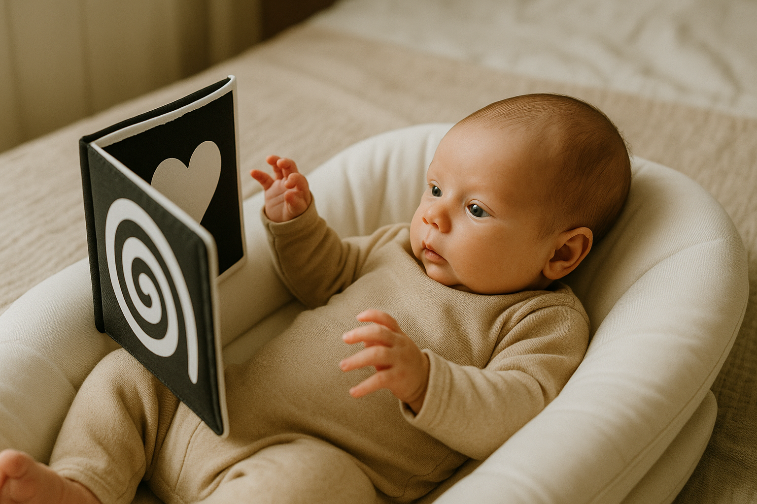 신생아 초점책으로 감각자극하는 사진