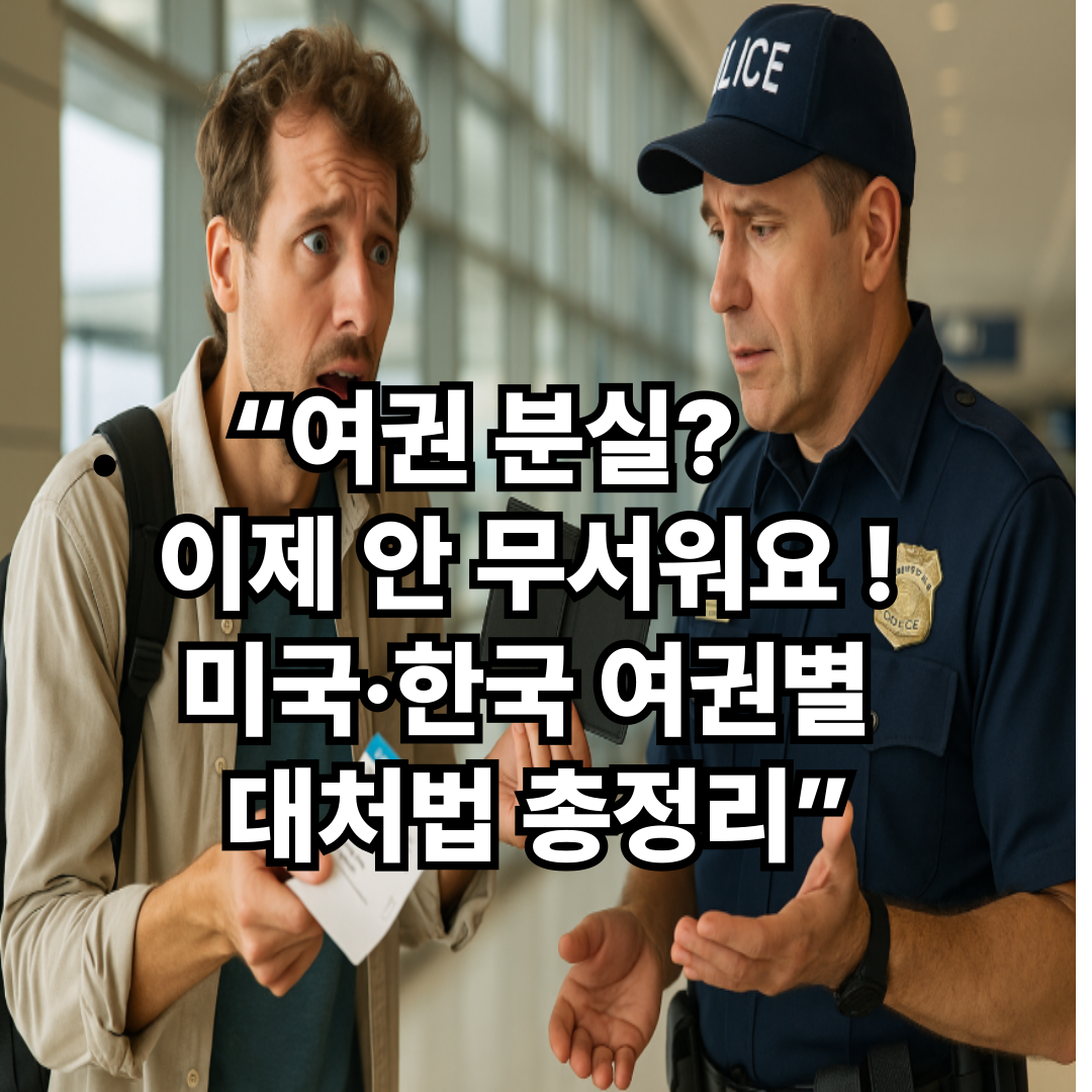 공항에서 여권이 없다고 당황한 여행자가 비행기 티켓만 든 채 공항 경찰에게 상황을 설명하고 있는 모습 이미지