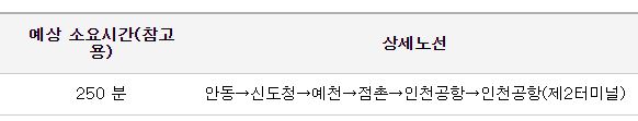안동 경북도청 인천공항 리무진 버스 시간표 요금 예약 방법