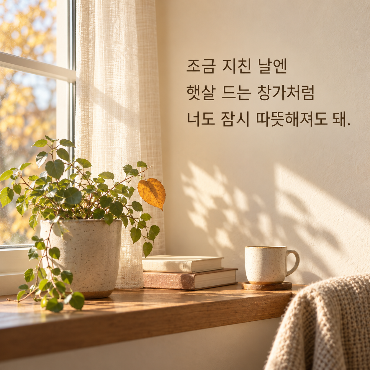 조금 지친 날에는 햇살 드는 창가처럼 너도 잠시 따뜻해져도 돼