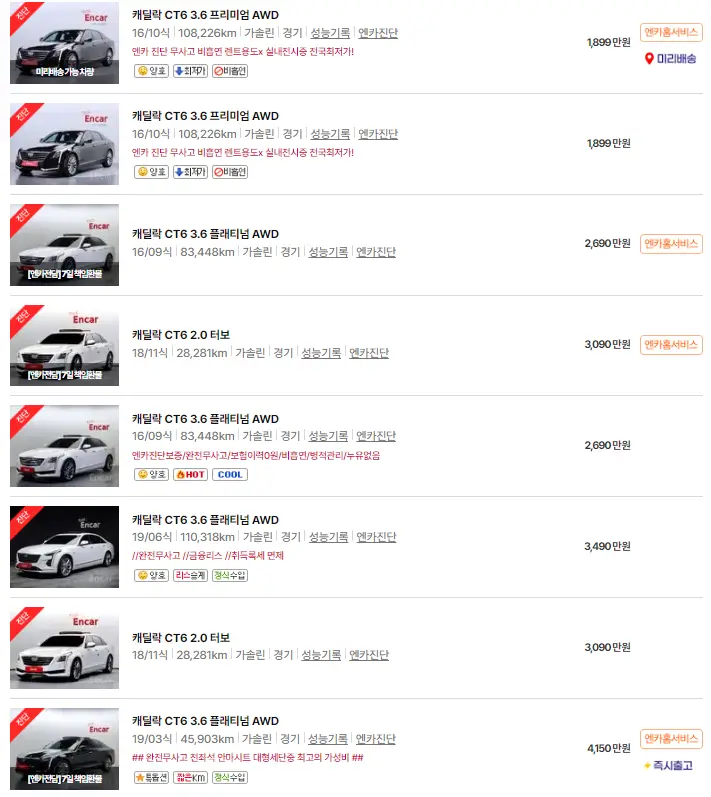 CT6 (16년 ~ 현재) 중고차 가격