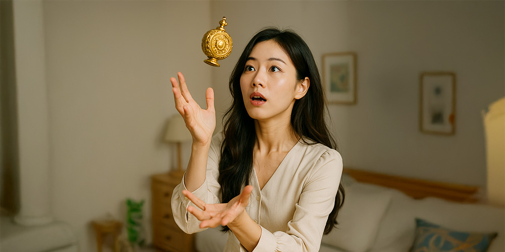 꿈에서 귀한귀한 물건이 떨어지는데 이를 잡는 사람