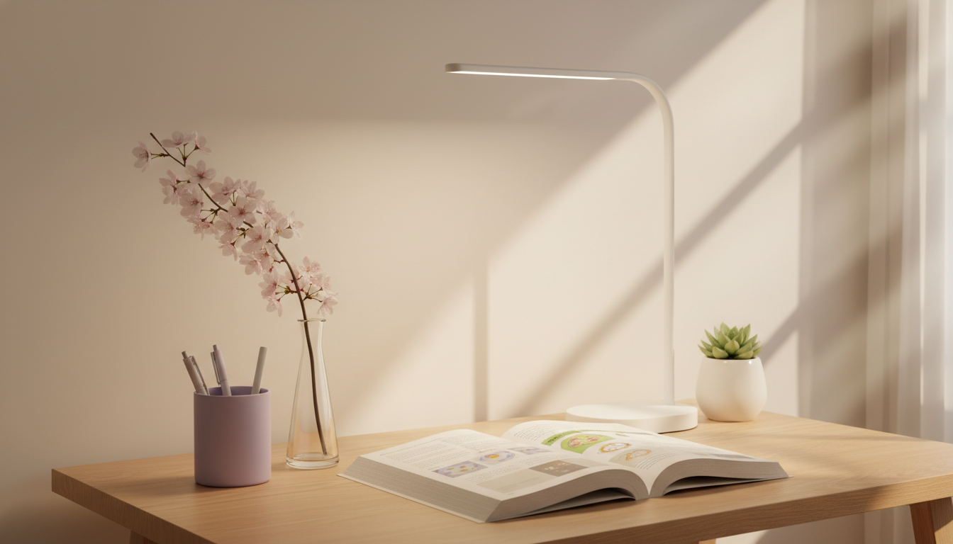 밝은 조명과 정돈된 책상 위 풍경, 집중력을 높여주는 풍수 인테리어 소품 배치