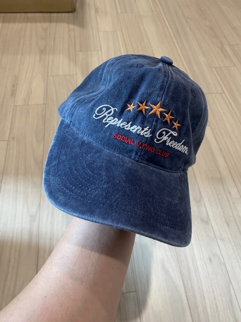 브이투 VTWO 스타 스톤 워시드 스톤워싱 빈티지 볼캡 모자 네이비 (NAVY)