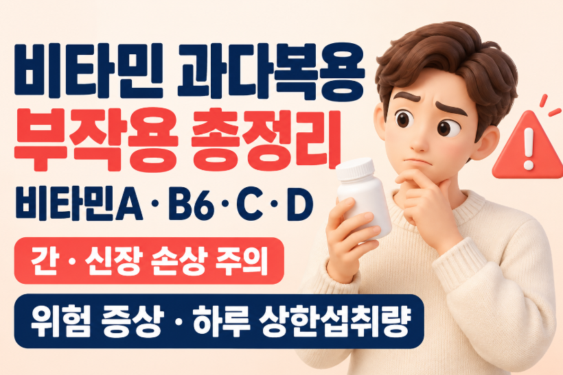 비타민 과다복용 부작용 총정리｜간&middot;신장 손상&middot;비타민A&middot;B6&middot;C&middot;D 위험 증상&middot;하루 상한섭취량