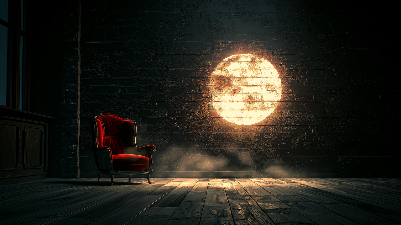 돌아가신 아버지의 빈자리를 상징하는 고요한 방 내부, 꿈 속에서 남겨진 메시지와 위로의 의미