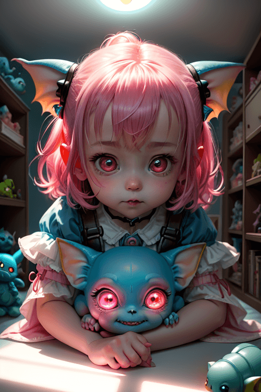 Playground AI로 생성한 그림(3) - 귀여운 아기와 그렘린 인형