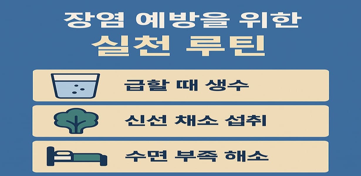 “장염 예방을 위한 생활 실천 루틴을 정리한 인포그래픽 이미지”