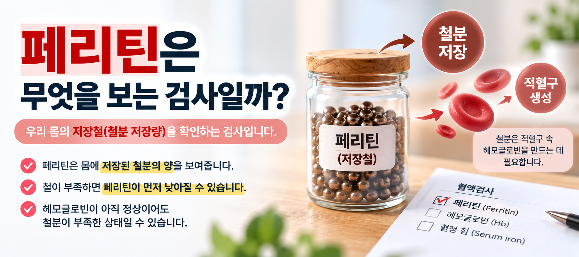 페리틴 검사와 저장철 의미 설명 이미지