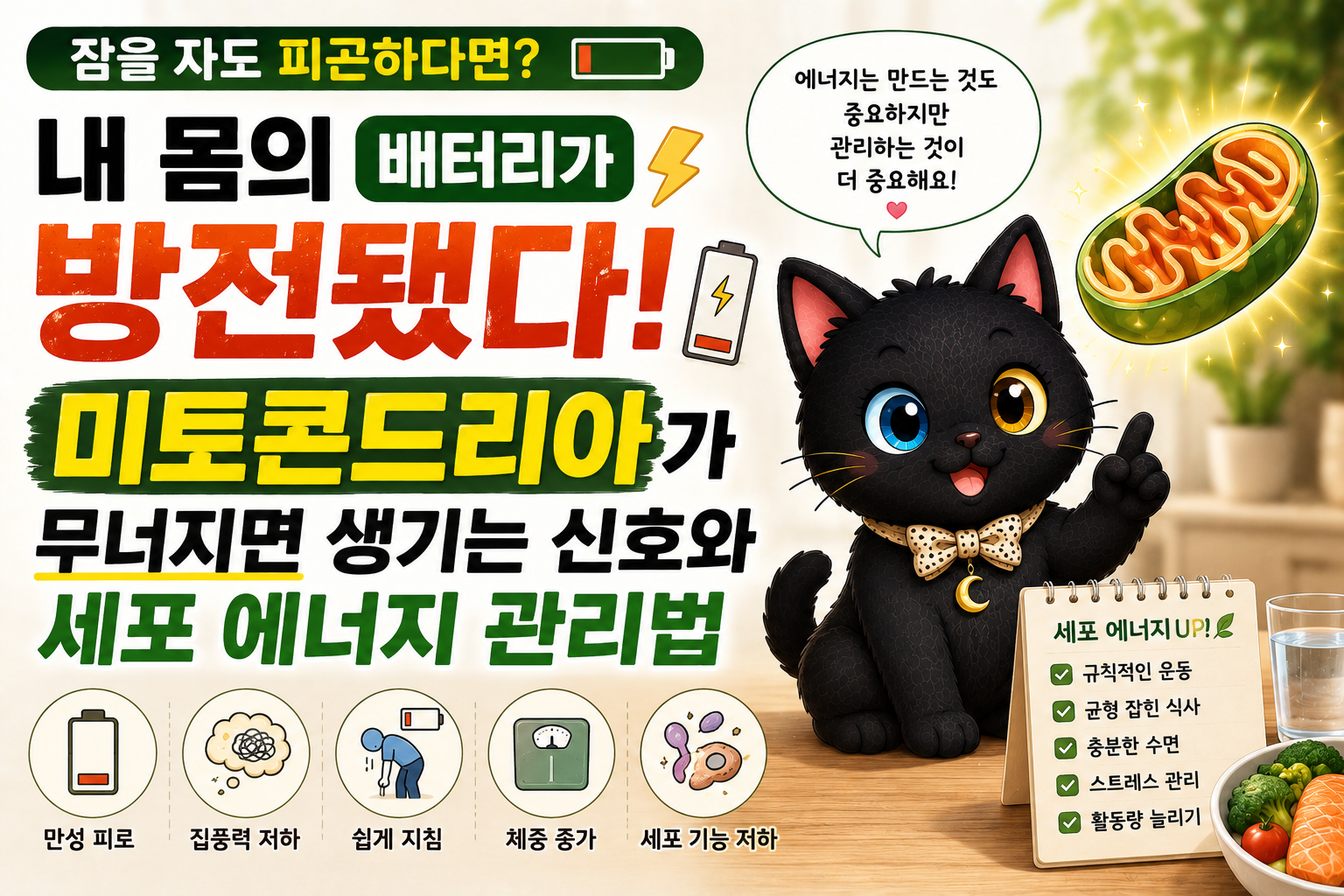 내 몸의 배터리가 방전됐다? 미토콘드리아가 무너지면 생기는 신호와 세포 에너지 관리법