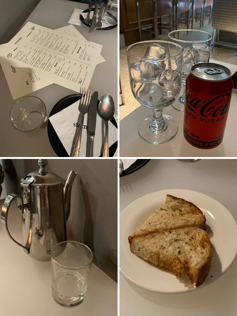 콜라 및 테이블 세팅, 마늘빵