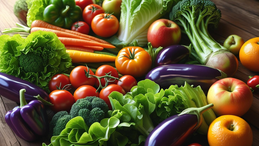 신선한 채소와 과일로 가득한 식탁: 저염식의 건강함과 풍요로움