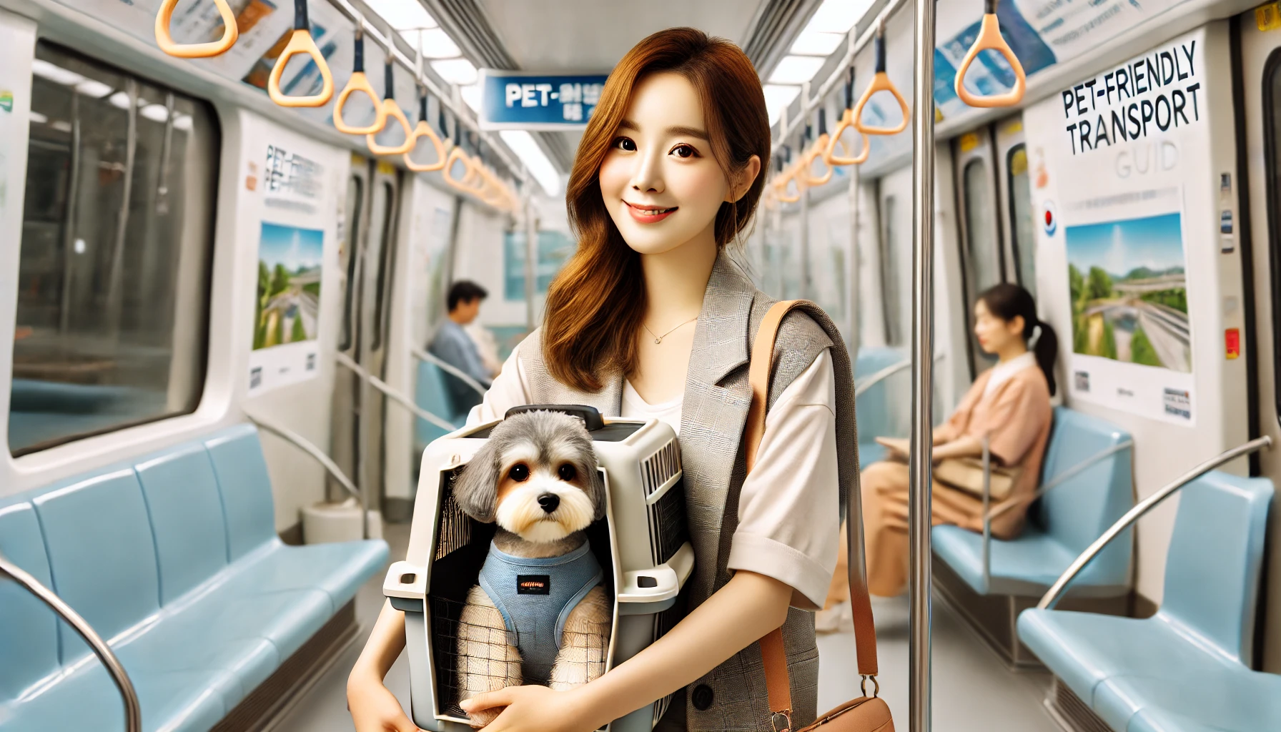 반려동물과 지하철 이용하는 이미지
