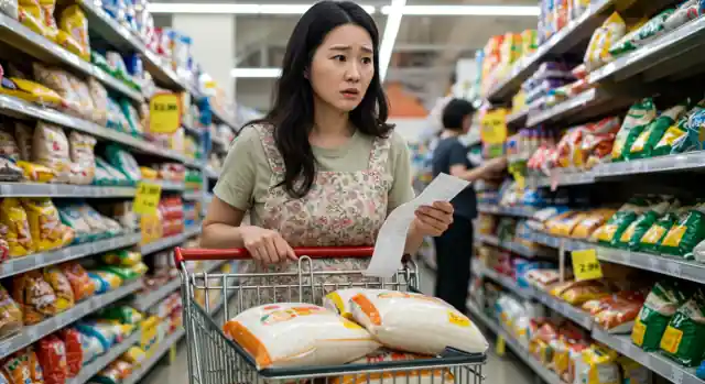 마트에서 장바구니 물가 상승으로 고민하는 주부