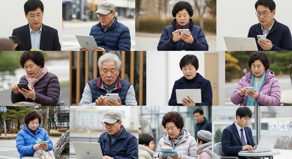정부24에 접속 중인 다양한 연령대 사람들 콜라주