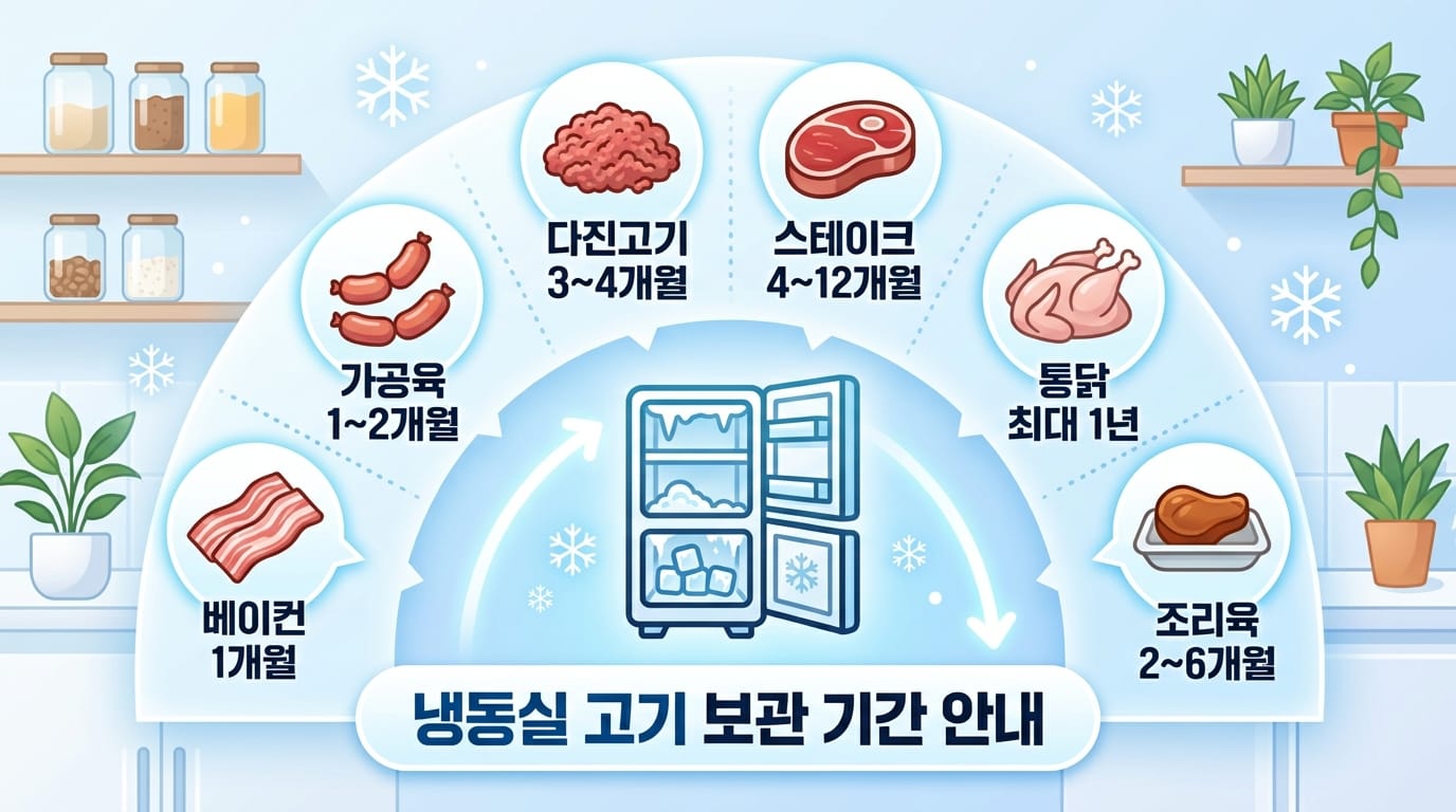 육류 종류별 냉동 보관기간을 비교한 인포그래픽