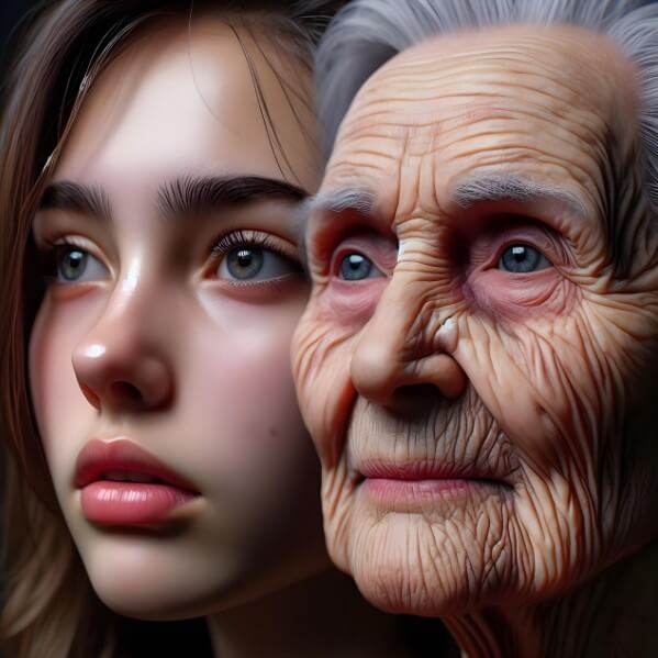 젊은 여성과 할머니가 나란히 앞을 응시하고 있는 모습