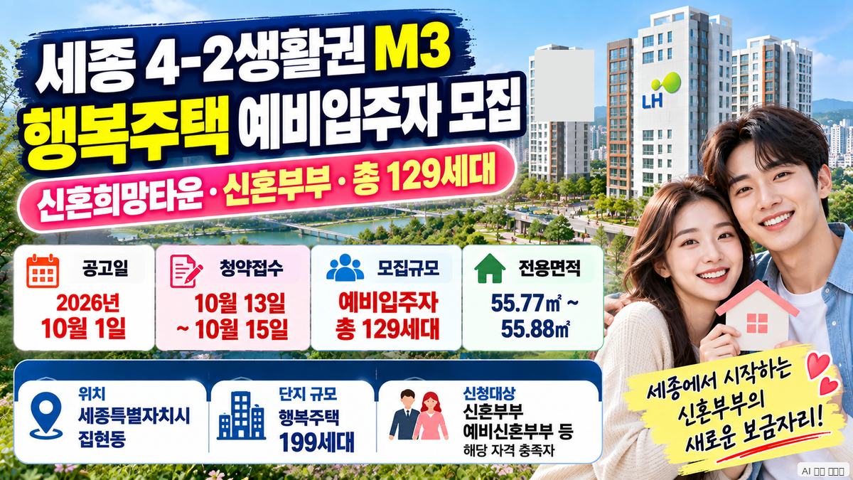 세종 4-2생활권 M3 신혼희망타운 행복주택 예비입주자 129세대 모집 안내 이미지