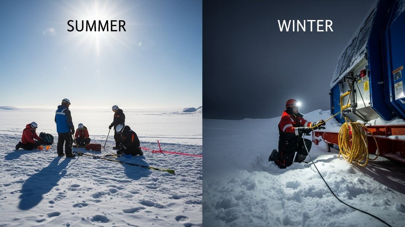 여름과 겨울, 남극 생활의 극적인 차이 관련 사진