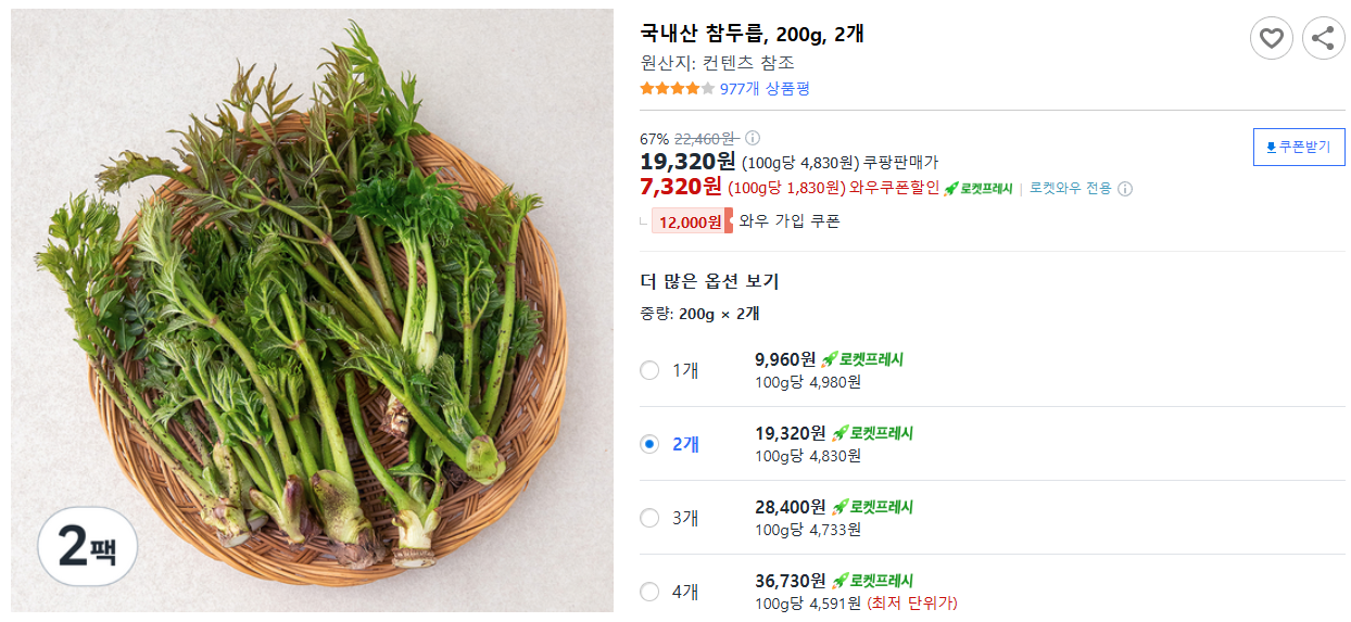 국내산-참두릅,-200g,-2개