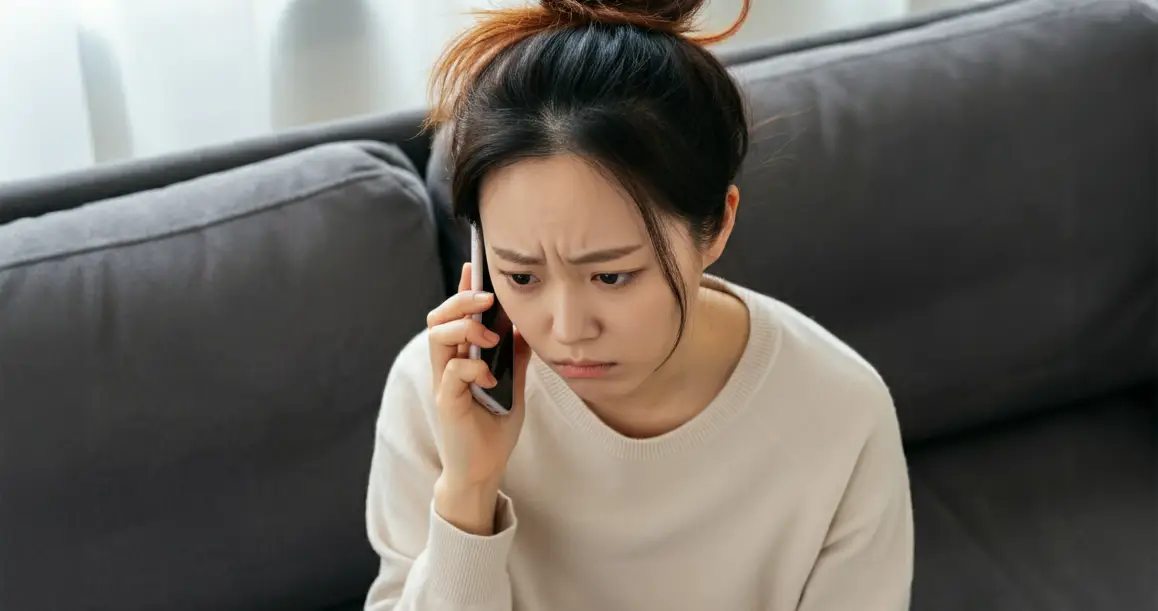 스팸전화를 받는 여성