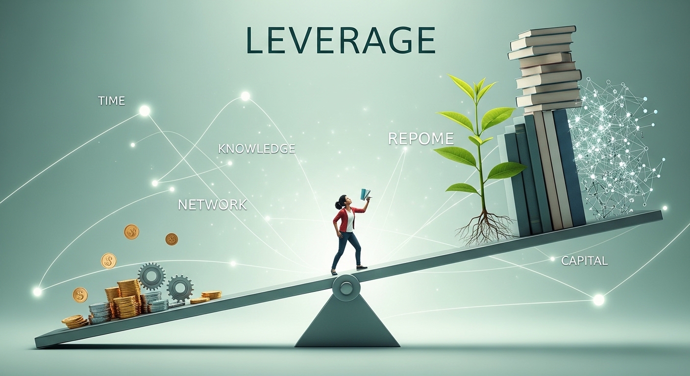 삶의 레버리지, 레버리지 전략, 시간 관리, 자기 계발, 성장 마인드셋, 지식 활용, 관계 구축, 자본 투자, 생산성 향상