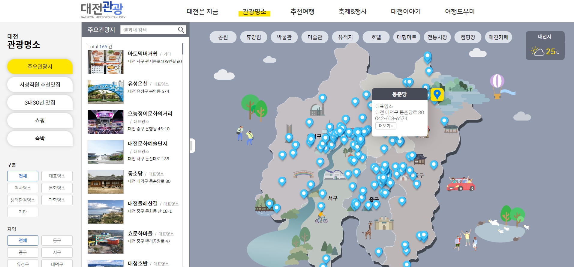 관광지 목록에서 정확한 주소와 위치 정보를 파악하는 모습