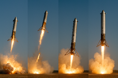 여러 번의 실패를 겪은 후 마침내 성공적으로 수직 착륙하는 스페이스X 로켓