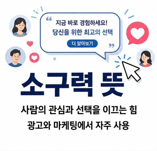 광고 문구와 소비자의 관심을 표현해 소구력이 사람의 관심과 선택을 이끌어내는 힘이라는 의미를 보여 주는 그림