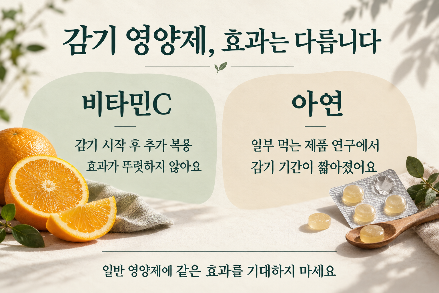감기가 시작된 뒤 비타민C 복용과 일부 아연 제품 연구 결과의 차이