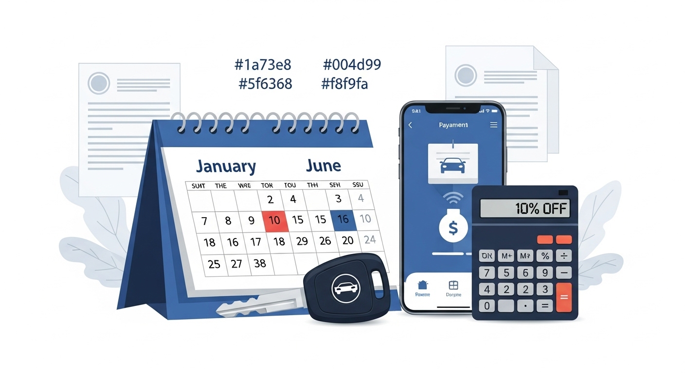 2025년 자동차세 납부 기간, 연납 할인, 다양한 납부 방법을 보여주는 핵심 요소들이 파란색 톤으로 깔끔하게 정리된 일러스트