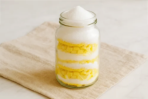 유리병에 생강과 레몬과 설탕 넣기