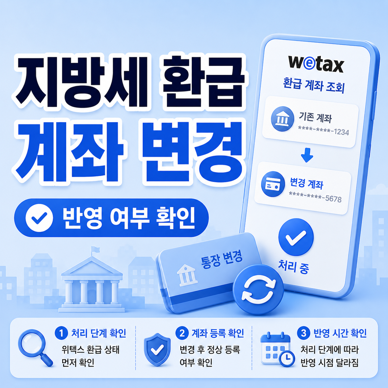 지방세 환급 통장 변경 전 처리 단계 확인 안내