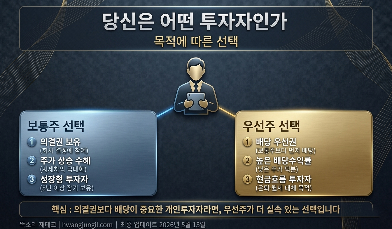 보통주 vs 우선주 핵심 비교 인포그래픽