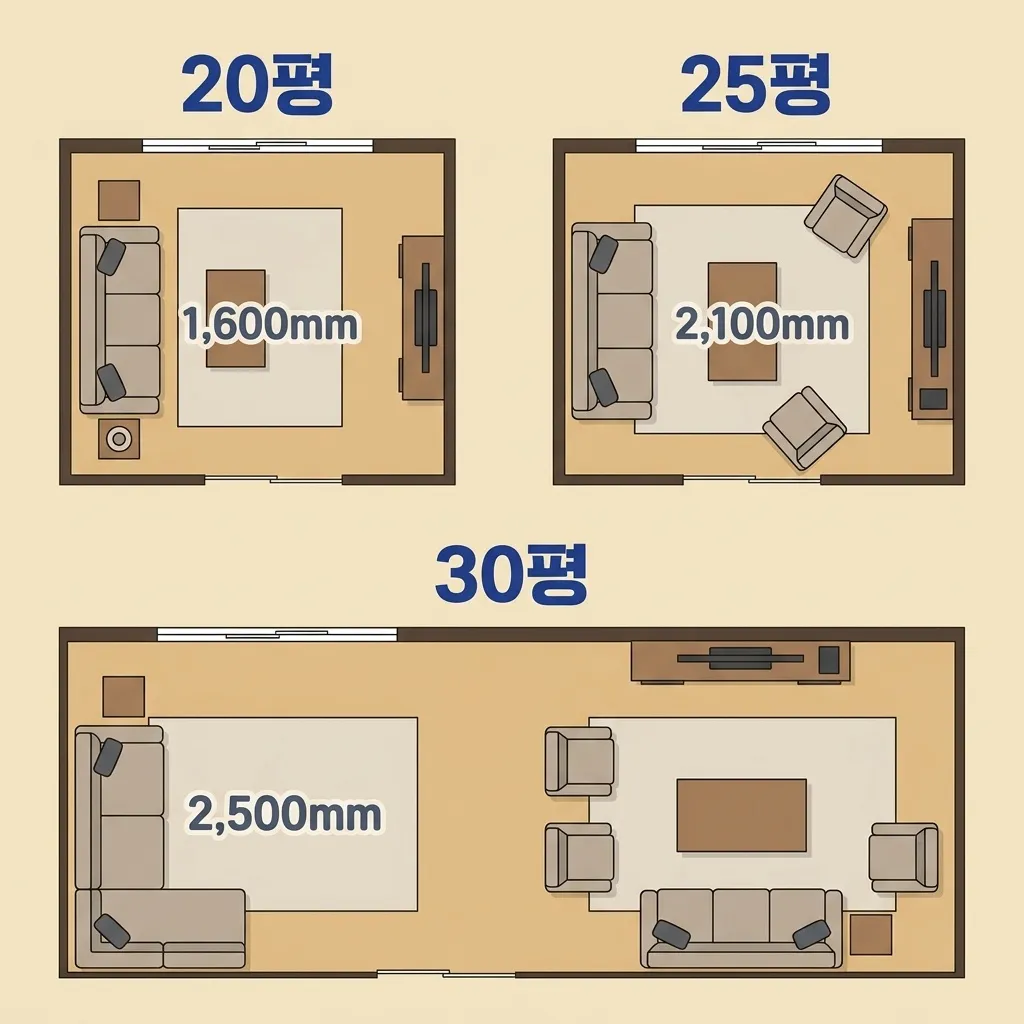 평수별 거실 소파 크기 추천 기준표