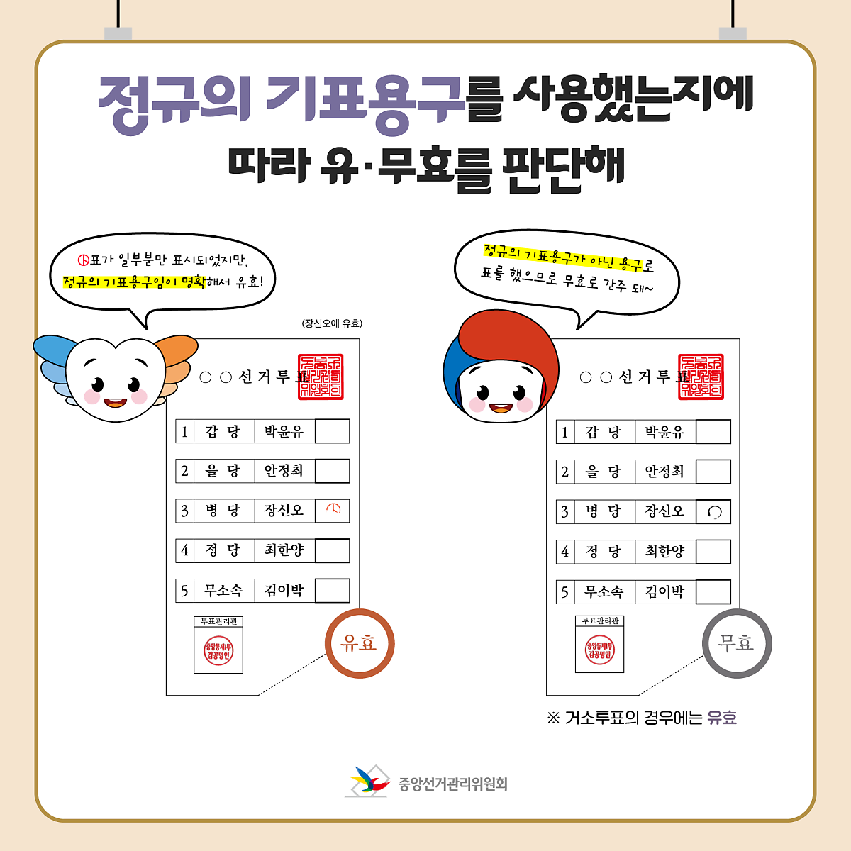 공식 기표용구를 사용하지 않으면 무효표가 된다.